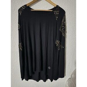 Double D Ranch Women’s Studded Long Sleeve Oversized Black Shirt Sz Lrg
